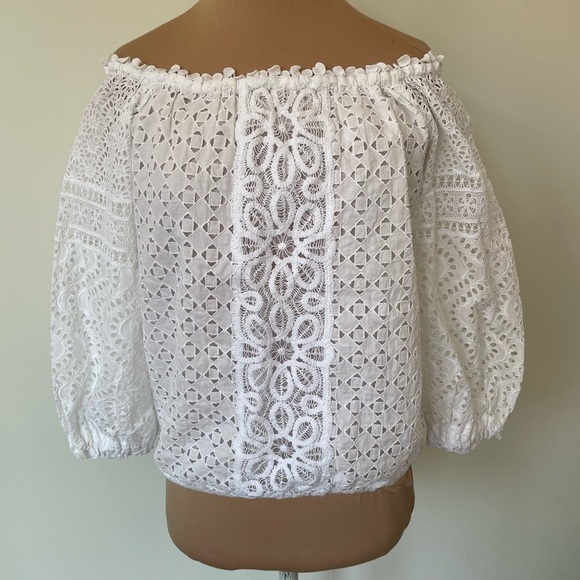 TEMPTATION POSITANO Off the Shoulder Cotton Bianco Eyelet White Charlotte Top S - Picture 3 of 12